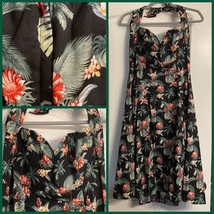 New Retro Swing Tropical Halter Dress Rockabilly